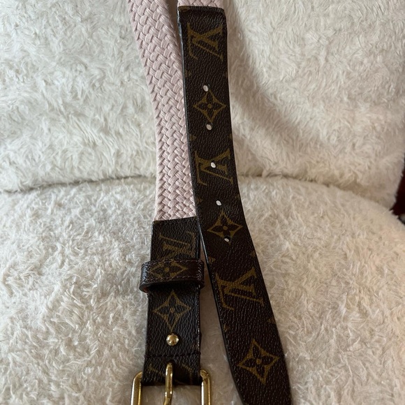🛑 SOLD 🛑 LV Gold Square Pin Buckle Monogram Braided Belt Pink, Size 80/32 - Picture 2 of 5